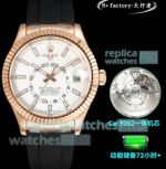 N+ Swiss Copy Rolex Gain Weight Sky-Dweller World Timer Rose Gold 9002 Rubber Strap Watch